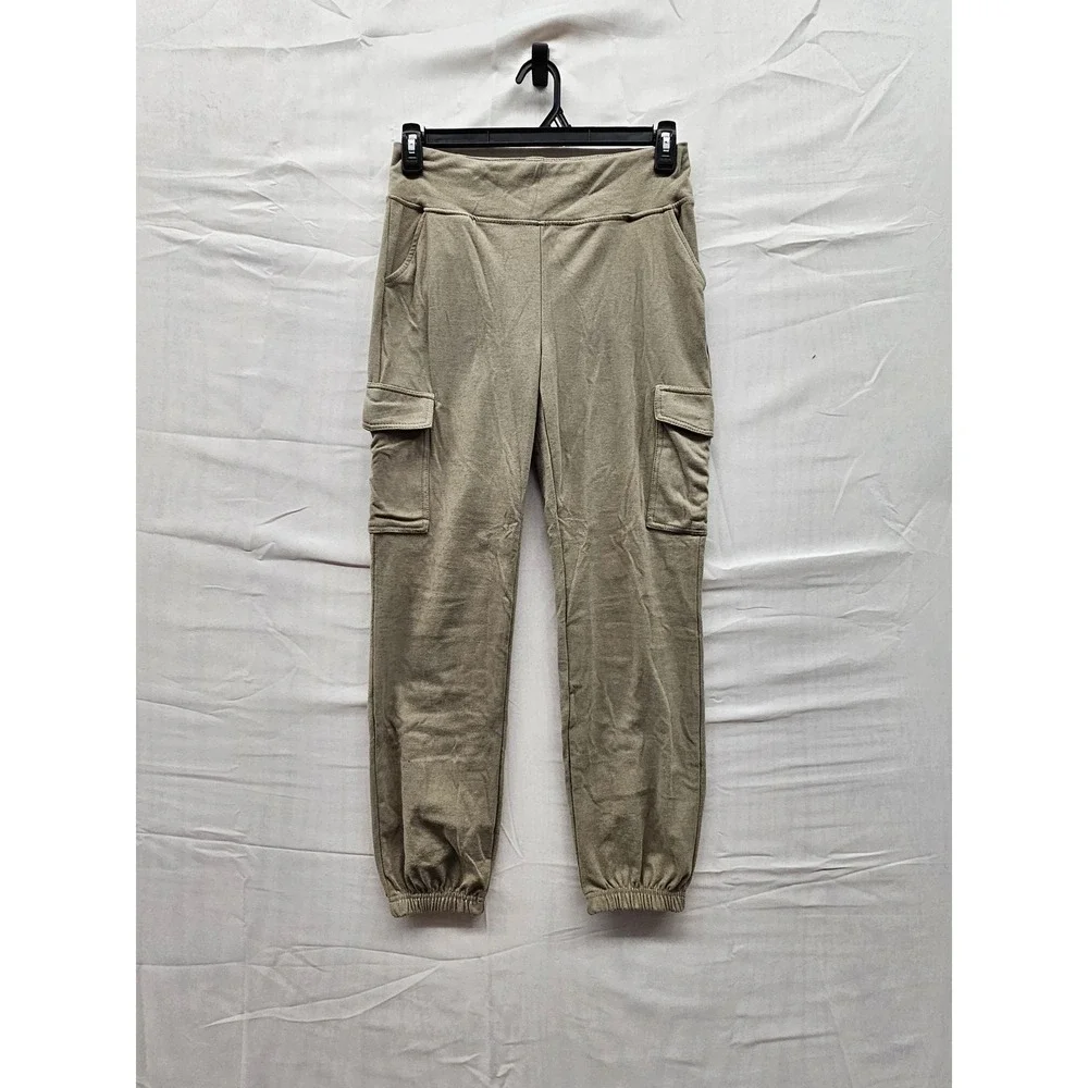 A New Day Womens Cargo Jogger Pants Medium Green‎ Ribbed High Rise Elastic Waist